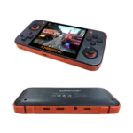 DroiX RetroGame RG350 Retro Gaming Handheld Console - Black showing Front and Back