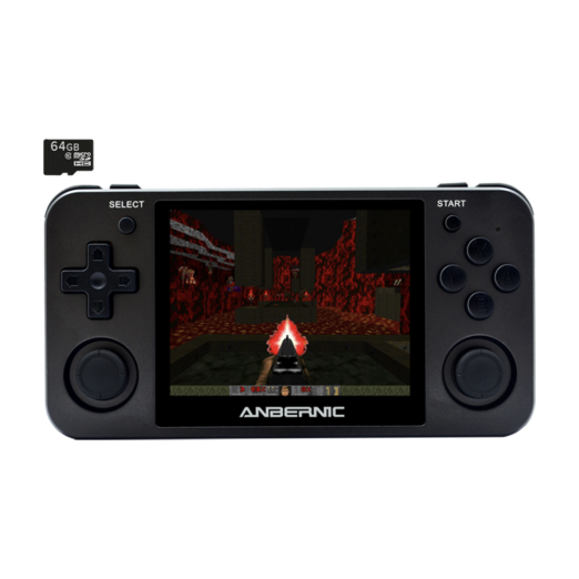 ANBERNIC RG350M Matte Black with 64GB Card - Shown playing DOOM