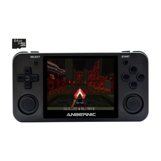 ANBERNIC RG350M Matte Black with 64GB Card - Shown playing DOOM