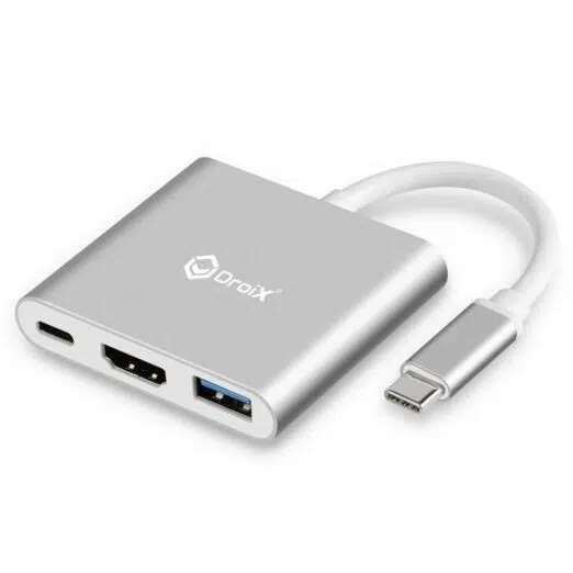 DroiX FX3 USB Type-C Hub showing USB 3.0 Type A Port, HDMI Port and USB Type-C Port
