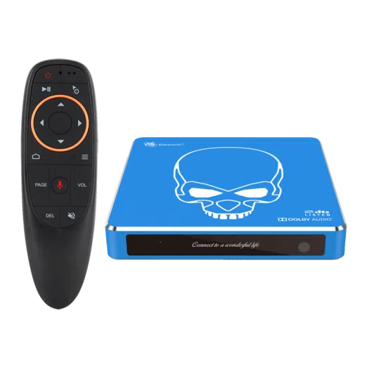Beelink GT King PRO Android 9 Dolby DTS 4K UHD TV BOX - Front View showing LED with G10 Air-Mouse
