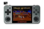 RG350M Space Grey Retro Gaming Handheld console - Front facing playing retro game