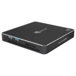 Beelink T45 Windows 10 Home HTPC Mini Computer with Intel Processor showing left side of the computer with usb ports and sd card slot