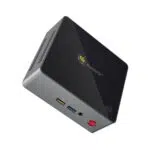 Beelink J45 Windows 10 Mini Computer for Home or Office - Angle Front View showing Power Port, 2x USB Type-A and 3.5mm Headphone&Microphone Jack and MicroSD/TF Card Slot