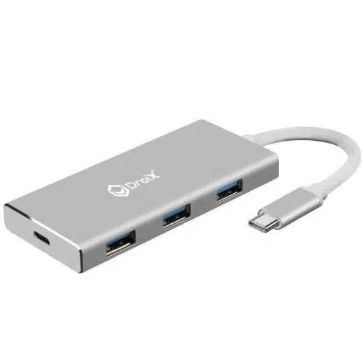 DroiX FX7 USB Type-C Hub showing USB 3.0 Type-C Port, and three USB 3.0 Type-A Ports