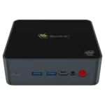 Beelink GK55 Intel Mini PC - Shown from the front with Power Button, Headphone In, USB C Port and 2x USB Type-A Ports