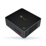 Beelink GK55 Intel Mini PC - Shown from the top at angle with Power Button, Headphone In, USB C Port and 2x USB Type-A Ports and air vents on the right