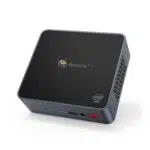Beelink GK55 Intel Mini PC - Shown from the left at angle with Power Button, Headphone In, USB C Port and 2x USB Type-A Ports as well as right-hand side vent