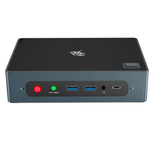 Beelink GTi 10 Windows Intel NUC Mini PC   Showing from the front with Power Button CMOS Reset Button 2x USB Type A 3 35mm HeadphoneMicrophone Jack and USB Type C