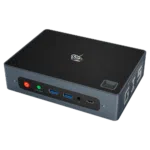 Beelink GTi 8 i5 8259U shown from the front with Power Button, clear CMOS button, 2x USB Type-A 3.0, 3.5mm Microphone & Headphone Jack and Type-C along with fingerprint sensor