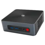 Beelink SEi 10 i3 Mini PC showing from front at angle with 2x USB Type-A 3.0 and 1x USB Type-C Port along with 3.5mm Headphone Jack