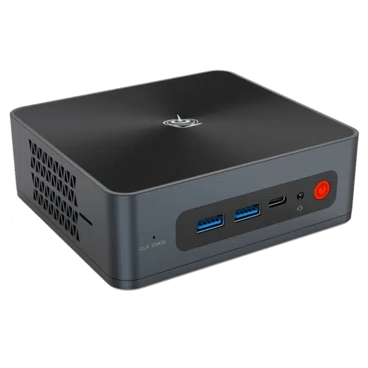 Beelink SEi 8 Windows 10 Intel Mini NUC PC - Showing from front with 2x USB Type-A 3.0, 1 Type-C, 1x 3.5mm Headphone&Microphone Jack