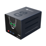 Beelink GS-King X Android BOX with Nas - Showing from front at angle with Power Button, 2x USB Type-A 3.0 Ports and Micro SD/TF Card Slot