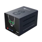 Beelink GS-King X Android BOX with Nas - Showing from front at angle with Power Button, 2x USB Type-A 3.0 Ports and Micro SD/TF Card Slot