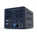 Beelink GS-King X Android BOX with Nas - Showing rear I/O with Audio Output, DC, DV, HDMI,LAN,SPDIF and USB Ports