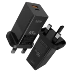 65W Power Supply for GPD WIN 3, AYA NEO and MacBook in black shown from both sides