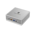 MinisForum DeskMini UM250 Ryzen Mini PC - Shown from the front at angle with 3 USB Ports, 3.5mm Audio Port and Power button