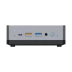 MINISFORUM DMAF5 AMD Mini PC with Ryzen 5 - Shown from front with Mic In, 2x USB Type-A Ports, 1x USB Type-C Port, 3.5mm Jack and Power Button
