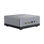 MINISFORUM DMAF5 AMD Mini PC with Ryzen 5 - Shown from left side with Mic In, 2x USB Type-A Ports, 1x USB Type-C Port, 3.5mm Jack and Power Button