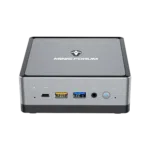 MinisForum EliteMini UM700 - Shown from the front with 1x USB Type-C Port, and 2x USB Type-A Ports, along with a 3.5mm headphone&microphone combo jack and power button