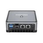 MinisForum EliteMini UM700 - Showing from the back at angle with I/O which is 2x USB Type-A 3.0, 1x HDMI, 1x DisplayPort, 2x RJ45 Ethernet Ports and Power Port