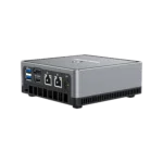 MinisForum EliteMini UM700 - Showing from the back at angle with I/O which is 2x USB Type-A 3.0, 1x HDMI, 1x DisplayPort, 2x RJ45 Ethernet Ports and Power Port