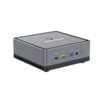 MinisForum EliteMini UM700 - Shown from an angle with 1x USB Type-C Port, and 2x USB Type-A Ports, along with a 3.5mm headphone&microphone combo jack and power button