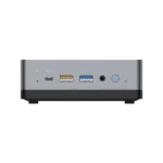 MinisForum EliteMini UM700 - Shown from the front with 1x USB Type-C Port, and 2x USB Type-A Ports, along with a 3.5mm headphone&microphone combo jack and power button