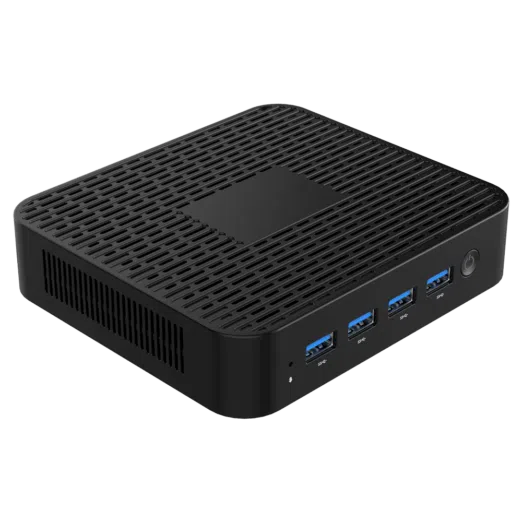 MinisForum GK41 - Shown from the front at angle with 4x USB 3.0 Ports and Power Button