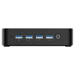 MINISFORUM GK50 Windows Mini PC - Showing from the front with Power Button and 4x USB Type-A 3.0 Ports