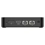 MINISFORUM GK50 Windows Mini PC - Showing from the rear with HDMI Port, Display Port, 2x RJ45 Ethernet Ports and Power Port
