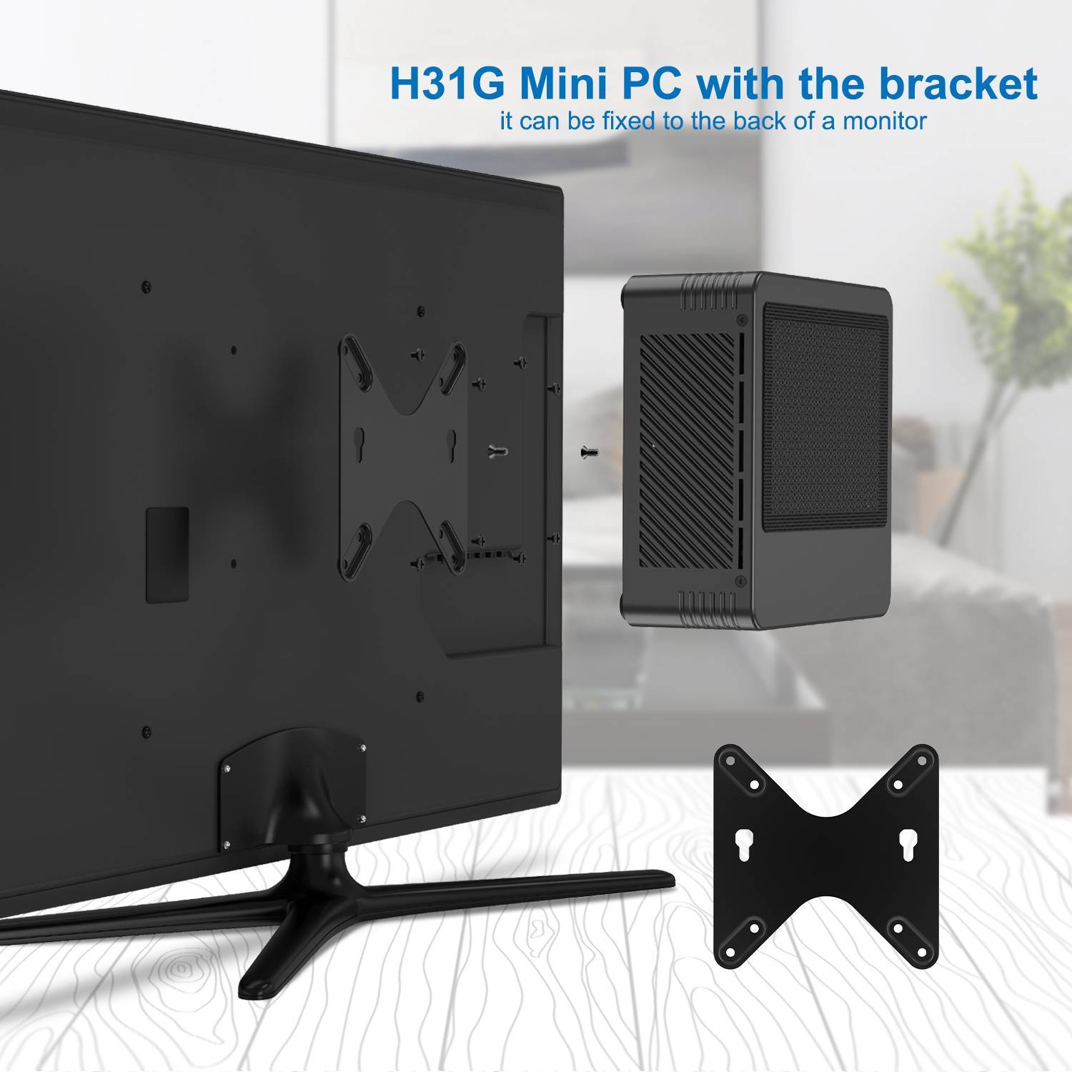 MinisForum EliteMini H31G Mini PC w/ NVidia 1050Ti showing VESA Mount