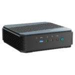 MinisForum EliteMini HX90 Gaming Mini PC Horizontal - Shown from the front with USB Type-A 3.0, Microphone & Headphone Jack, USB-Type C and Power Button from a different angle