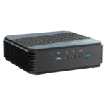 MinisForum EliteMini HX90 Gaming Mini PC Horizontal - Shown from the front with USB Type-A 3.0, Microphone & Headphone Jack, USB-Type C and Power Button from a different angle
