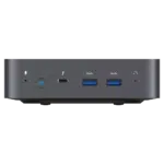 MinisForum X35G Windows Intel NUC Mini PC - Shown from the front with Microphone, Power Port, USB Type-C and 2x USB Type-A 3.0