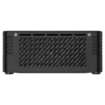 MinisForum EliteMini X500 Windows 10 Mini Computer - Shown from the front and right side