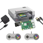 RETROFLAG NESPi 4 DIY Starting Kit for RetroPie Home Console - Showing everything included (SNES-Like Gamepads)