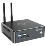 Proteus by DroiX Windows Mini PC   Shown from the front with 2x USB 30 Type A 2x USB Type A 20 1x 35mm HeadphoneMic combo