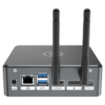 Proteus by DroiX Windows Mini PC   Shown from the rear with Display Port HDMI Port USB Type C Port 2x USB Type A and RJ45 1GBs Ethernet Port