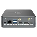 Proteus by DroiX Windows Mini PC   Shown from the rear with Display Port HDMI Port USB Type C Port 2x USB Type A and RJ45 1GBs Ethernet Port