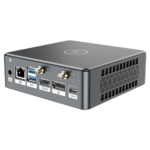 Proteus by DroiX Windows Mini PC   Shown from the rear with Display Port HDMI Port USB Type C Port 2x USB Type A and RJ45 1GBs Ethernet Port