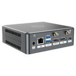 Proteus by DroiX Windows Mini PC   Shown from the rear with Display Port HDMI Port USB Type C Port 2x USB Type A and RJ45 1GBs Ethernet Port
