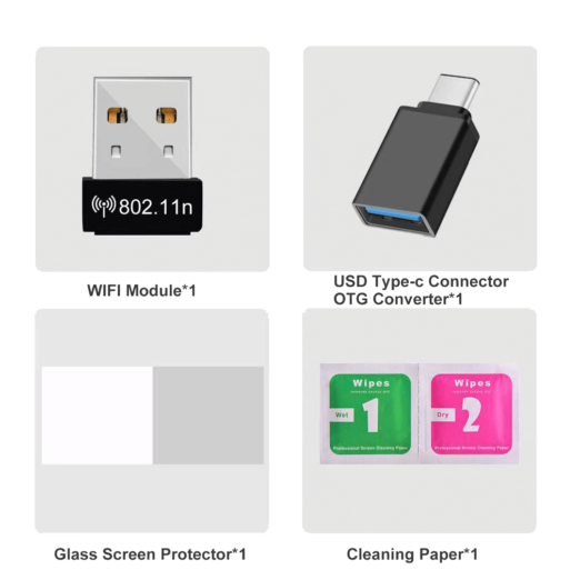 RG351P Advance Pack - Showing Wi-Fi Dongle and USB Converter along with Screen Protector