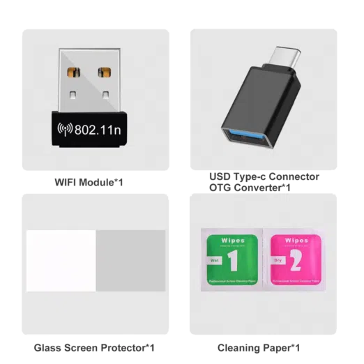 RG351P Advance Pack - Showing Wi-Fi Dongle and USB Converter along with Screen Protector