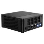 MinisForum EliteMini X400 Ryzen 5 PRO Mini Computer - Showing Rear I/O, including: 4x USB 3.0 Type-A, 2x RJ45 Ethernet Ports, HDMI Port, DP Port and Power Port