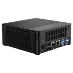 MinisForum EliteMini X400 Ryzen 5 PRO Mini Computer - Showing Rear I/O, including: 4x USB 3.0 Type-A, 2x RJ45 Ethernet Ports, HDMI Port, DP Port and Power Port