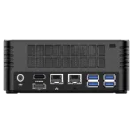MinisForum EliteMini X400 Ryzen 3 PRO Mini Computer - Showing Rear I/O, including: 4x USB 3.0 Type-A, 2x RJ45 Ethernet Ports, HDMI Port, DP Port and Power Port