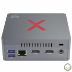 Beelink BT3-X Windows 10 Mini PC HTPC ; Rear View showing Cooling Vent, Kensington Lock, DC 12V PSU Port, Dual HDMI 1.4 Output, RJ45 1GB/s Ethernet LAN and 2 USB Type A 3.0