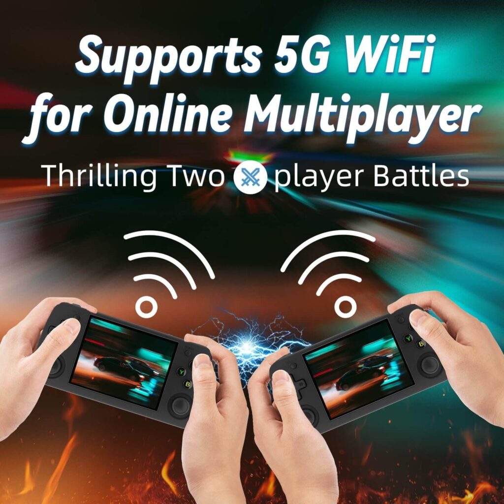 Anbernic RG35XX H handheld gaming console supporting 5G WiFi for fast and reliable online multiplayer gaming