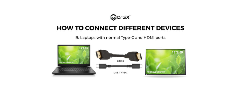 Harness the advanced capabilities of Thunderbolt 3, 4, or USB 3.1 DP ALT-MODE on your smartphone to seamlessly connect to the DroiX PM13 portable monitor for both video output and power delivery. Utilize the Type-C port with DP ALT-MODE support on your smartphone for a streamlined experience with a single cable handling video transmission and power supply
